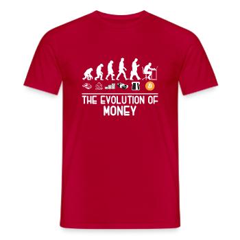Bitcoin Shirt Evolution of money Cryptocurrency - Männer T-Shirt - Rot - Vorne - AI Model Male 178 dark (178cm)
