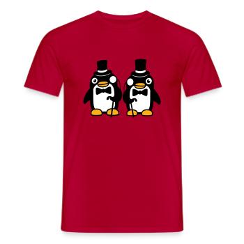 2 Pinguin Gentlemen Sir Herr Zylinder Hut Monokel - Männer T-Shirt - Rot - Vorne - AI Model Male 178 dark (178cm)