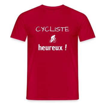 Cycliste heureux ! Phrase drôle en sport et vélo - T-shirt homme - rouge - Devant - AI Model Male 178 dark (178cm)