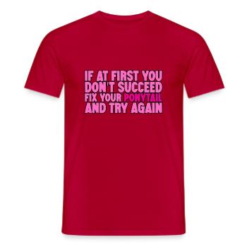 Si au début vous ne réussissez pas, réparez votre queue de cheval 4 - T-shirt homme - rouge - Devant - AI Model Male 178 dark (178cm)