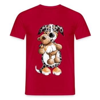 Australian Shepherd avec ours en peluche - T-shirt homme - rouge - Devant - AI Model Male 178 dark (178cm)
