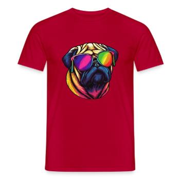 Mops Hund mit bunter Sonnenbrille - Männer T-Shirt - Rot - Vorne - AI Model Male 178 dark (178cm)