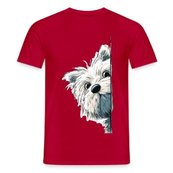 Peeking Westie Terrier Süßes Hundeliebhaber-Merch - Männer T-Shirt - Rot - Vorne - AI Model Male 178 dark (178cm)