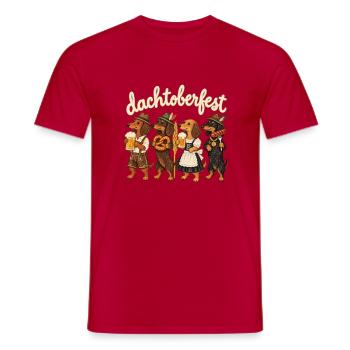 Dackel in Tracht mit Bier & Brezel - Männer T-Shirt - Rot - Vorne - AI Model Male 178 dark (178cm)