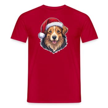 10 Cute Dog Santa Claus with Hat - Men's T-Shirt - red - Front - AI Model Male 178 dark (178cm)