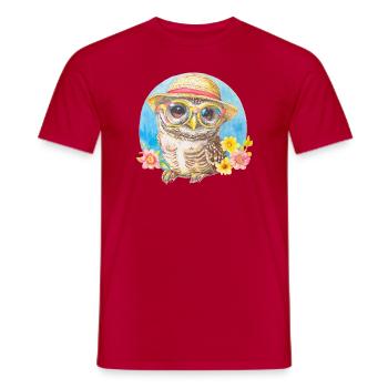 Niedliche Eule mit Sonnenhut - Männer T-Shirt - Rot - Vorne - AI Model Male 178 dark (178cm)