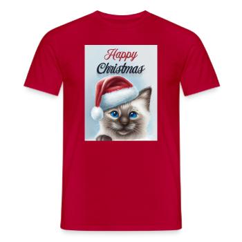 Joyeux Noël Blue Eyes Cat T-shirt - T-shirt homme - rouge - Devant - AI Model Male 178 dark (178cm)
