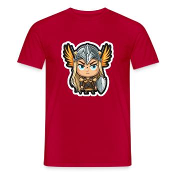 Ingrid, die Beschützerin: Cartoon-Walküre Ingrid - Männer T-Shirt - Rot - Vorne - AI Model Male 178 dark (178cm)