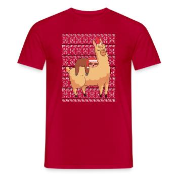Ugly Christmas Sweater Sloth with Alpaca - Men's T-Shirt - red - Front - AI Model Male 178 dark (178cm)