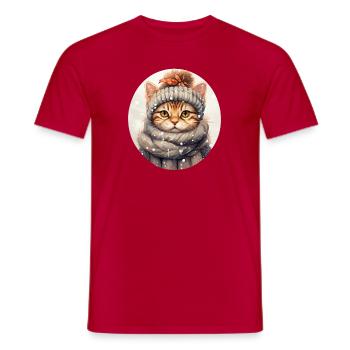 Katze im Winter - Männer T-Shirt - Rot - Vorne - AI Model Male 178 dark (178cm)