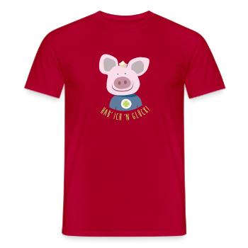 Schwein "Hab' ich 'n Glück" Illustration Kinder - Männer T-Shirt - Rot - Vorne - AI Model Male 178 dark (178cm)