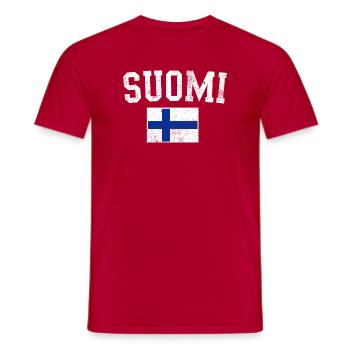 Suomi Bold: Finnish Flag Typography - Men's T-Shirt - red - Front - AI Model Male 178 dark (178cm)