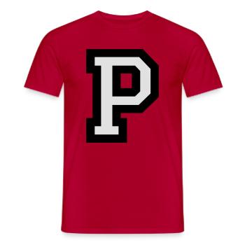 Letter P two-color - Men's T-Shirt - red - Front - AI Model Male 178 dark (178cm)