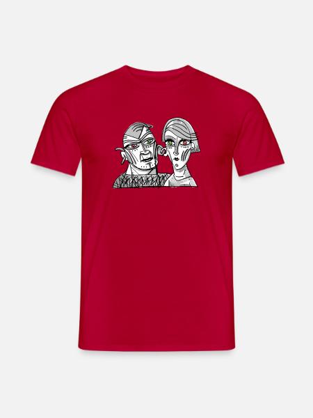 Surreale Doppelgesichter im Kontrast - Männer T-Shirt - Rot