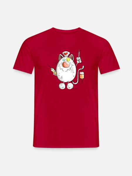 Krankenschwester Katze mit Herz - Comic - Männer T-Shirt - Rot