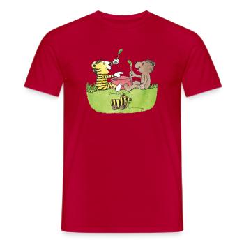 Janosch Tiger Und Bär Löffeln Aus Dem Topf - Männer T-Shirt - Rot - Vorne - AI Model Male 178 dark (178cm)