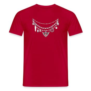antique silver dirndl charivari with many followers - Men's T-Shirt - red - Front - AI Model Male 178 dark (178cm)