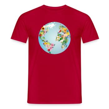 globe bleu clair avec des continents en fleurs - T-shirt homme - rouge - Devant - AI Model Male 178 dark (178cm)
