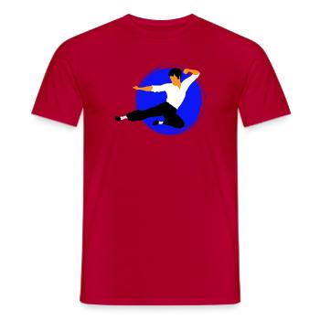 Karate-Flugtritt im blauen Kreis - Männer T-Shirt - Rot - Vorne - AI Model Male 178 dark (178cm)