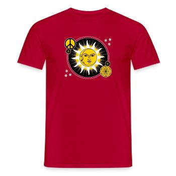 Sun & Moon / Peace Sign Sacred Geometry - Men's T-Shirt - red - Front - AI Model Male 178 dark (178cm)