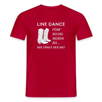 Line Dance Scherzfrage: Wie fängt der an? - Männer T-Shirt - Rot - Vorne - AI Model Male 178 dark (178cm)