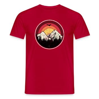 Sunset Peaks Mountain Round Illustration - Men's T-Shirt - red - Front - AI Model Male 178 dark (178cm)