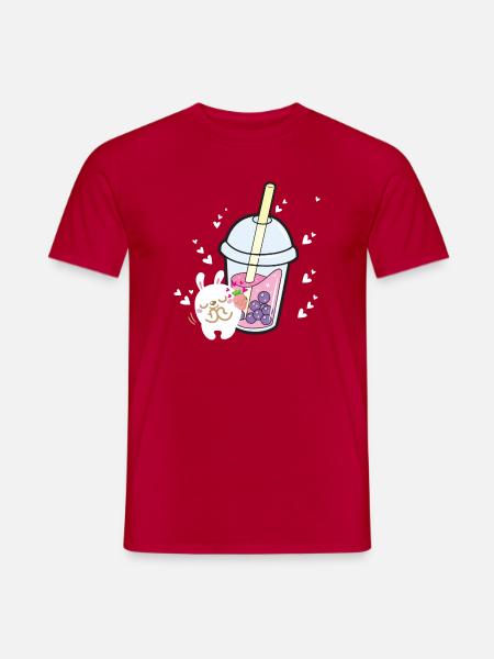 Kawaii Bubble Tea Häschen Herzchen - Männer T-Shirt - Rot