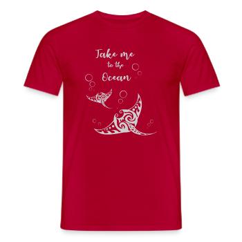 "Take me to the Ocean" slogan with two mantas - Men's T-Shirt - red - Front - AI Model Male 178 dark (178cm)