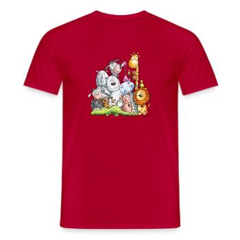 Happy Animal Pile I Animals I Zoo I Wilderness I Fun - Men's T-Shirt - red - Front - AI Model Male 178 dark (178cm)