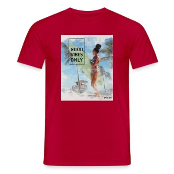 Beach Surfer Girl – Positive Vibes - Men's T-Shirt - red - Front - AI Model Male 178 dark (178cm)