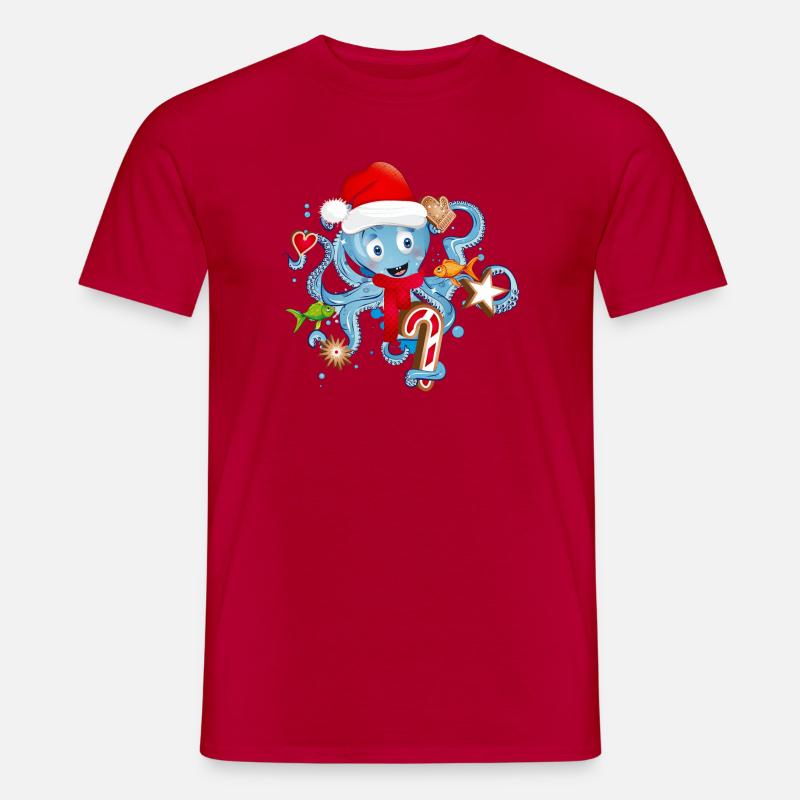 Oktopus hat Spaß und Plätzchen zu Weihnachten - Männer T-Shirt - Rot
