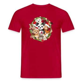 cute animals celebrate Christmas together - Men's T-Shirt - red - Front - AI Model Male 178 dark (178cm)
