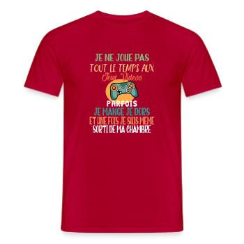 Geek Jeux Vidéo Idée Cadeau Humour Pour Gamer game - T-shirt homme - rouge - Devant - AI Model Male 178 dark (178cm)