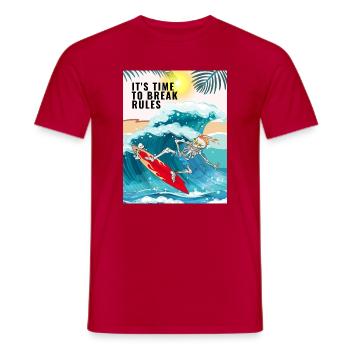 T-Shirt SKELETON SURFER - IT'S TIME TO BREAK RULES - Men's T-Shirt - red - Front - AI Model Male 178 dark (178cm)