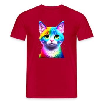 Regenbogenkatze Neonkunst - Männer T-Shirt - Rot - Vorne - AI Model Male 178 dark (178cm)