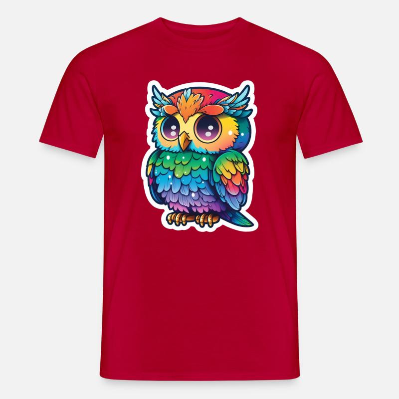 Farbenfrohe Eulenillustration - Männer T-Shirt - Rot