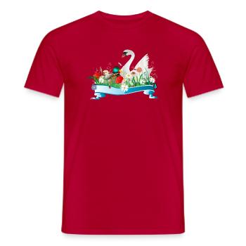 Cygne et canard dans le lac avec une rive printanière - T-shirt homme - rouge - Devant - AI Model Male 178 dark (178cm)