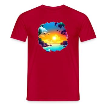Summer Sunset Beach Watercolor - Men's T-Shirt - red - Front - AI Model Male 178 dark (178cm)