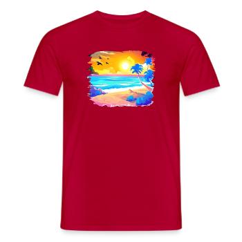 Summer Sunset Beach Watercolor - Men's T-Shirt - red - Front - AI Model Male 178 dark (178cm)