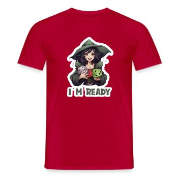 I Am Ready – Héroïne RPG féminine avec des dés - T-shirt homme - rouge - Devant - AI Model Male 178 dark (178cm)