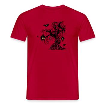 Halloween Baum mit Kürbis Laternen Fledermaus - Männer T-Shirt - Rot - Vorne - AI Model Male 178 dark (178cm)