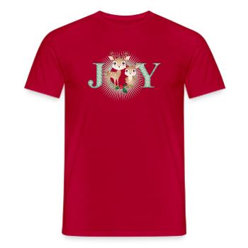 Two Cute Deer - Joy for Christmas - Men's T-Shirt - red - Front - AI Model Male 178 dark (178cm)
