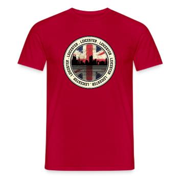 Leicester Skyline Union Jack Roundel - Men's T-Shirt - red - Front - AI Model Male 178 dark (178cm)