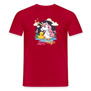 Scène fantaisiste de licorne et de canard - T-shirt homme - rouge - Devant - AI Model Male 178 dark (178cm)