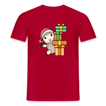 Schaf mit Weihnachtsmütze und Weihnachtsgeschenk - Männer T-Shirt - Rot - Vorne - AI Model Male 178 dark (178cm)