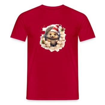 Weihnachtsigel in der Mauer - Männer T-Shirt - Rot - Vorne - AI Model Male 178 dark (178cm)
