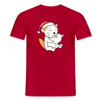 Katze Niedlich Selkirk Rex Müde Weihnachten - Männer T-Shirt - Rot - Vorne - AI Model Male 178 dark (178cm)
