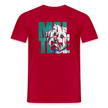Portrait de bichon maltais - T-shirt homme - rouge - Devant - AI Model Male 178 dark (178cm)