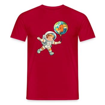 4 Children's Birthday Astronaut Astronaut Earth - Men's T-Shirt - red - Front - AI Model Male 178 dark (178cm)