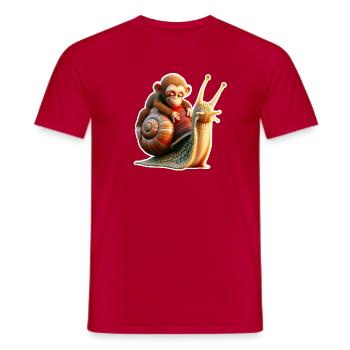 Singe sur l’escargot : amitié joueuse - T-shirt homme - rouge - Devant - AI Model Male 178 dark (178cm)